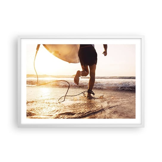 Obraz - Plakat - Na spotkanie fali - 70x50cm - Surfing Plaża Wolność - Nowoczesny modny obraz Plakat rama biała ARTTOR ARTTOR