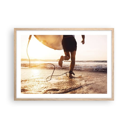 Obraz - Plakat - Na spotkanie fali - 70x50cm - Surfing Plaża Wolność - Nowoczesny modny obraz Plakat rama jasny dąb ARTTOR ARTTOR