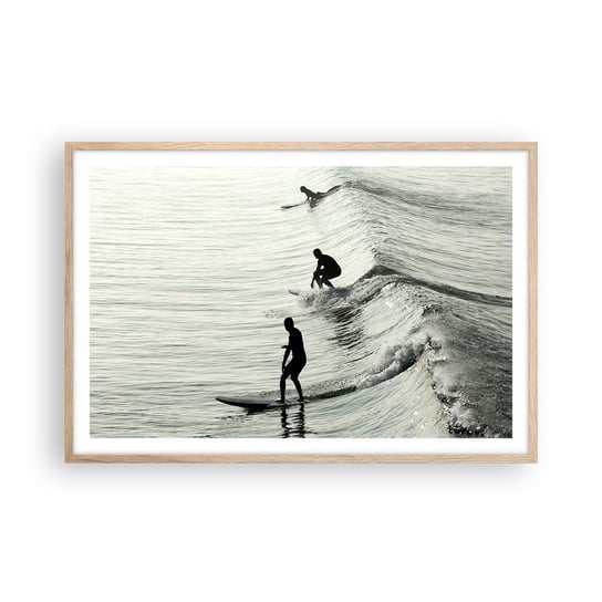 Obraz - Plakat - Na spotkanie fali - 91x61cm - Surfing Sport Ocean - Foto Plakaty na ścianę w ramie jasny dąb - Plakat do Salonu Sypialni ARTTOR ARTTOR