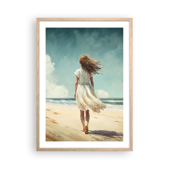 Obraz - Plakat - Na spotkanie słońca i wiatru - 50x70cm - Dziewczyna Plaża Spacerować - Nowoczesny modny obraz Plakat rama jasny dąb ARTTOR ARTTOR
