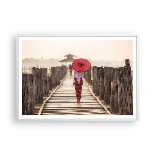 Obraz - Plakat - Na starym moście - 100x70cm - Parasol Birma Drewniany Pomost - Foto Plakaty w ramie koloru białego do Salonu Sypialni ARTTOR ARTTOR