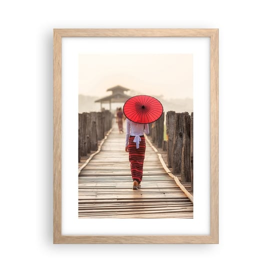 Obraz - Plakat - Na starym moście - 30x40cm - Parasol Birma Drewniany Pomost - Foto Plakaty na ścianę w ramie jasny dąb - Plakat do Salonu Sypialni ARTTOR ARTTOR