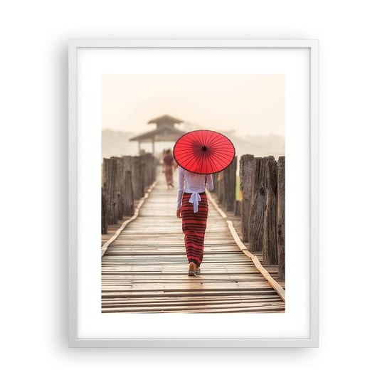 Obraz - Plakat - Na starym moście - 40x50cm - Parasol Birma Drewniany Pomost - Foto Plakaty w ramie koloru białego do Salonu Sypialni ARTTOR ARTTOR