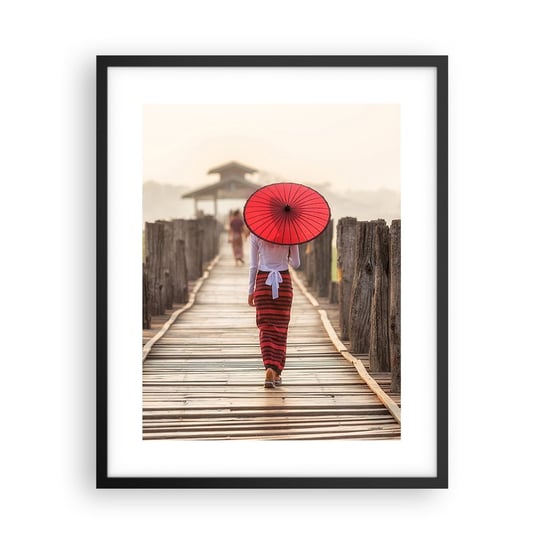 Obraz - Plakat - Na starym moście - 40x50cm - Parasol Birma Drewniany Pomost - Foto Plakaty w ramie koloru czarnego do Salonu Sypialni ARTTOR ARTTOR