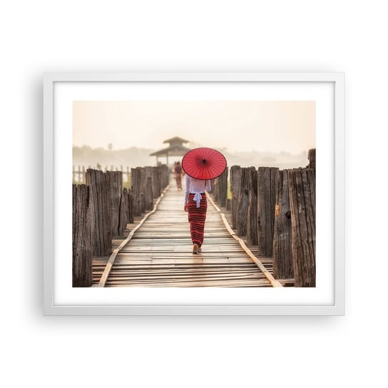 Obraz - Plakat - Na starym moście - 50x40cm - Parasol Birma Drewniany Pomost - Foto Plakaty w ramie koloru białego do Salonu Sypialni ARTTOR ARTTOR