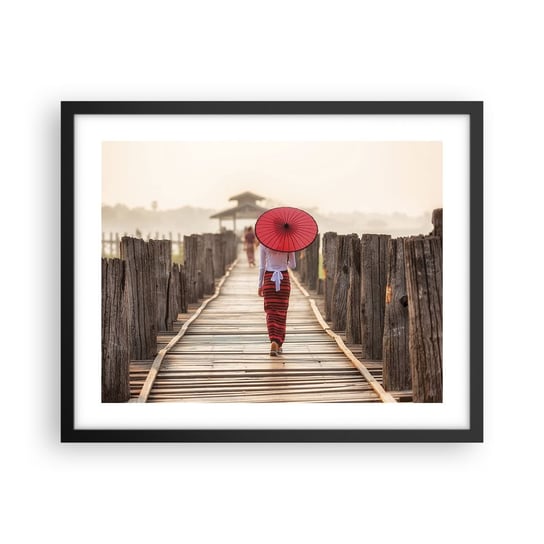 Obraz - Plakat - Na starym moście - 50x40cm - Parasol Birma Drewniany Pomost - Foto Plakaty w ramie koloru czarnego do Salonu Sypialni ARTTOR ARTTOR
