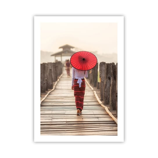 Obraz - Plakat - Na starym moście - 50x70cm - Parasol Birma Drewniany Pomost - Nowoczesny modny obraz Plakat bez ramy do Salonu Sypialni ARTTOR ARTTOR