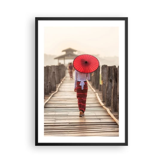 Obraz - Plakat - Na starym moście - 50x70cm - Parasol Birma Drewniany Pomost - Nowoczesny modny obraz Plakat czarna rama ARTTOR ARTTOR