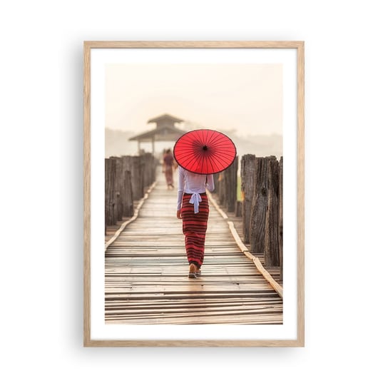 Obraz - Plakat - Na starym moście - 50x70cm - Parasol Birma Drewniany Pomost - Nowoczesny modny obraz Plakat rama jasny dąb ARTTOR ARTTOR
