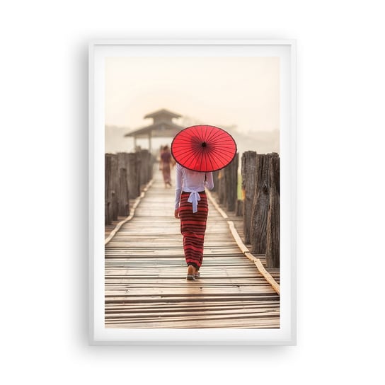 Obraz - Plakat - Na starym moście - 61x91cm - Parasol Birma Drewniany Pomost - Foto Plakaty na ścianę w ramie białej - Plakat do Salonu Sypialni ARTTOR ARTTOR