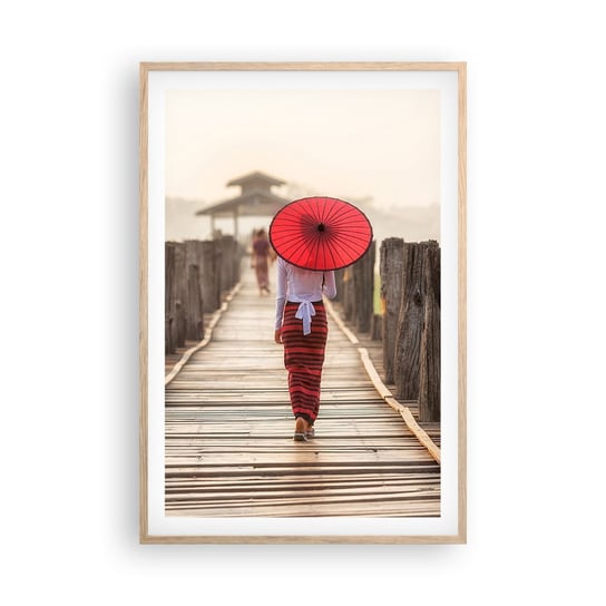 Obraz - Plakat - Na starym moście - 61x91cm - Parasol Birma Drewniany Pomost - Foto Plakaty na ścianę w ramie jasny dąb - Plakat do Salonu Sypialni ARTTOR ARTTOR