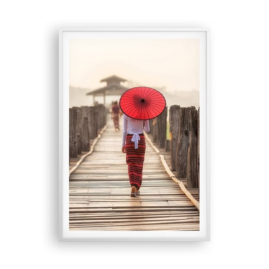Obraz - Plakat - Na starym moście - 70x100cm - Parasol Birma Drewniany Pomost - Foto Plakaty w ramie koloru białego do Salonu Sypialni ARTTOR ARTTOR