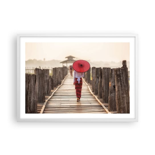 Obraz - Plakat - Na starym moście - 70x50cm - Parasol Birma Drewniany Pomost - Nowoczesny modny obraz Plakat rama biała ARTTOR ARTTOR