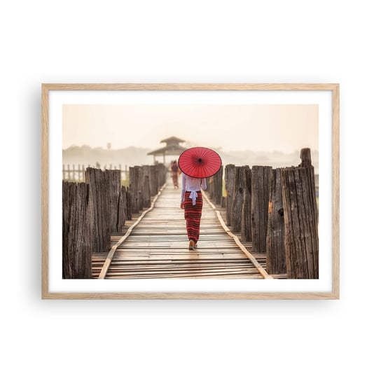 Obraz - Plakat - Na starym moście - 70x50cm - Parasol Birma Drewniany Pomost - Nowoczesny modny obraz Plakat rama jasny dąb ARTTOR ARTTOR