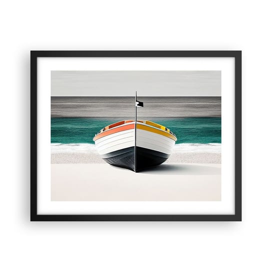Obraz - Plakat - Na swoim miejscu - 50x40cm - Łódka Morze Nadmorski - Foto Plakaty w ramie koloru czarnego do Salonu Sypialni ARTTOR ARTTOR