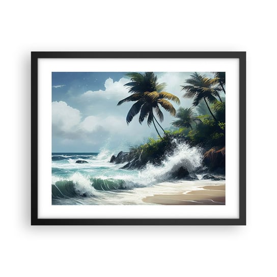 Obraz - Plakat - Na tropikalnym brzegu - 50x40cm - Plaża Tropikalny Palma - Foto Plakaty w ramie koloru czarnego do Salonu Sypialni ARTTOR ARTTOR