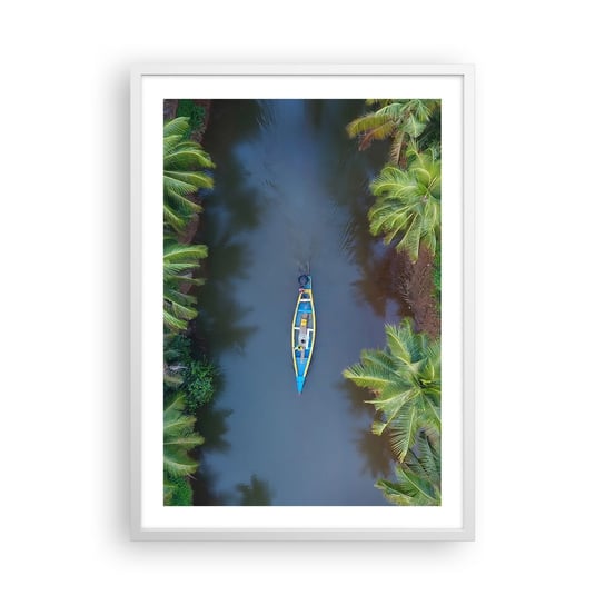 Obraz - Plakat - Na tropikalnym szlaku - 50x70cm - Indie Egzotyka Łódka - Nowoczesny modny obraz Plakat rama biała ARTTOR ARTTOR