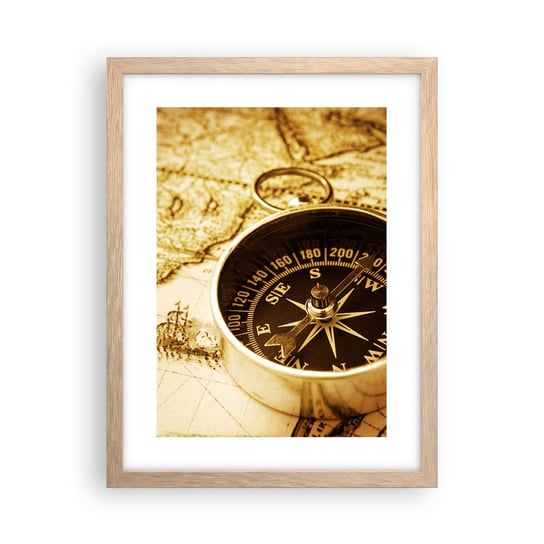 Obraz - Plakat - Na wschód czy na zachód? - 30x40cm - Podróże  Mapy Świata Kompas - Foto Plakaty na ścianę w ramie jasny dąb - Plakat do Salonu Sypialni ARTTOR ARTTOR