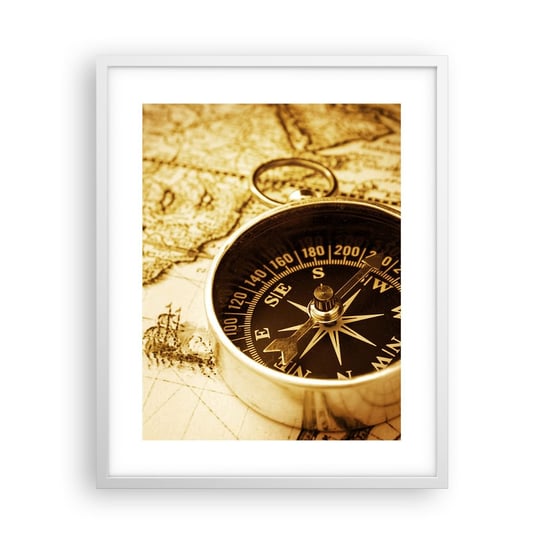 Obraz - Plakat - Na wschód czy na zachód? - 40x50cm - Podróże  Mapy Świata Kompas - Foto Plakaty w ramie koloru białego do Salonu Sypialni ARTTOR ARTTOR