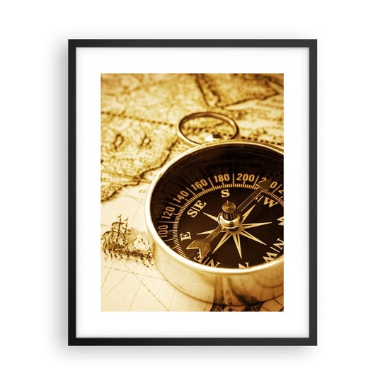 Obraz - Plakat - Na wschód czy na zachód? - 40x50cm - Podróże  Mapy Świata Kompas - Foto Plakaty w ramie koloru czarnego do Salonu Sypialni ARTTOR ARTTOR