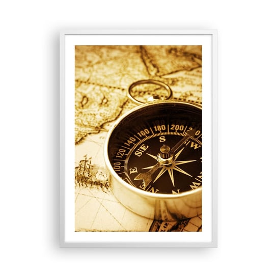 Obraz - Plakat - Na wschód czy na zachód? - 50x70cm - Podróże  Mapy Świata Kompas - Nowoczesny modny obraz Plakat rama biała ARTTOR ARTTOR