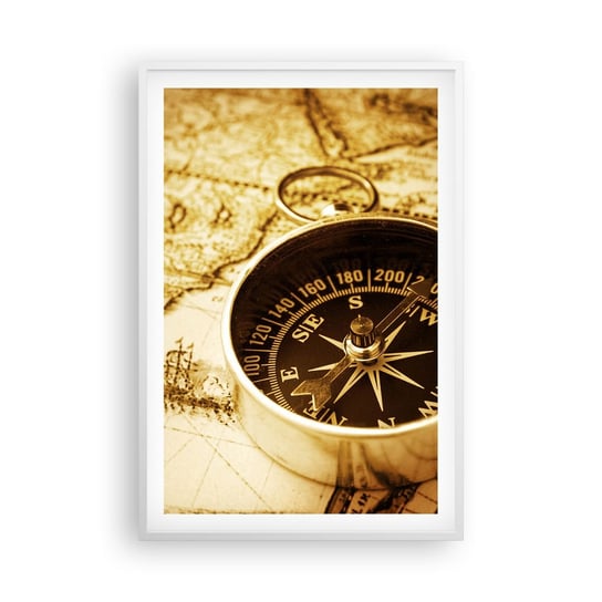 Obraz - Plakat - Na wschód czy na zachód? - 61x91cm - Podróże  Mapy Świata Kompas - Foto Plakaty na ścianę w ramie białej - Plakat do Salonu Sypialni ARTTOR ARTTOR