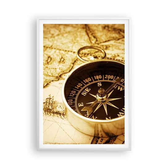 Obraz - Plakat - Na wschód czy na zachód? - 70x100cm - Podróże  Mapy Świata Kompas - Foto Plakaty w ramie koloru białego do Salonu Sypialni ARTTOR ARTTOR