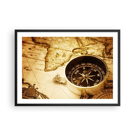 Obraz - Plakat - Na wschód czy na zachód? - 70x50cm - Podróże  Mapy Świata Kompas - Nowoczesny modny obraz Plakat czarna rama ARTTOR ARTTOR