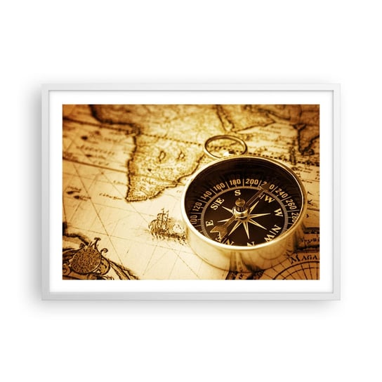 Obraz - Plakat - Na wschód czy na zachód? - 70x50cm - Podróże  Mapy Świata Kompas - Nowoczesny modny obraz Plakat rama biała ARTTOR ARTTOR