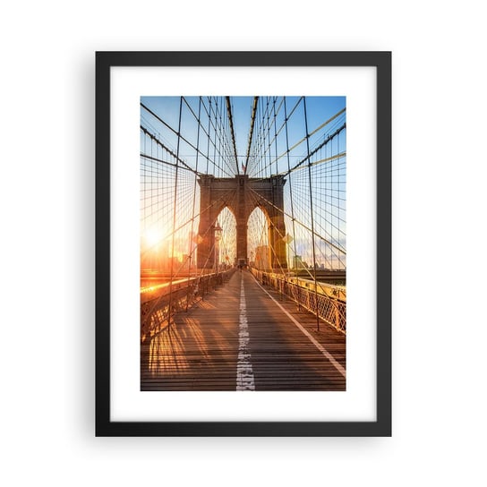 Obraz - Plakat - Na złotym moście - 30x40cm - Nowy Jork Most Brookliński Architektura - Foto Plakaty na ścianę w czarnej ramie - Plakat do Salonu Sypialni ARTTOR ARTTOR