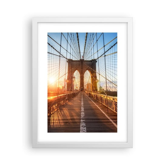 Obraz - Plakat - Na złotym moście - 30x40cm - Nowy Jork Most Brookliński Architektura - Foto Plakaty na ścianę w ramie białej - Plakat do Salonu Sypialni ARTTOR ARTTOR