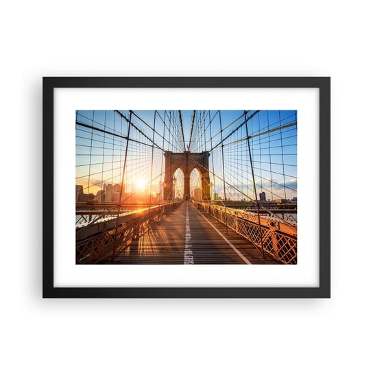 Obraz - Plakat - Na złotym moście - 40x30cm - Nowy Jork Most Brookliński Architektura - Foto Plakaty na ścianę w czarnej ramie - Plakat do Salonu Sypialni ARTTOR ARTTOR