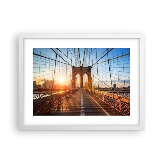 Obraz - Plakat - Na złotym moście - 40x30cm - Nowy Jork Most Brookliński Architektura - Foto Plakaty na ścianę w ramie białej - Plakat do Salonu Sypialni ARTTOR ARTTOR