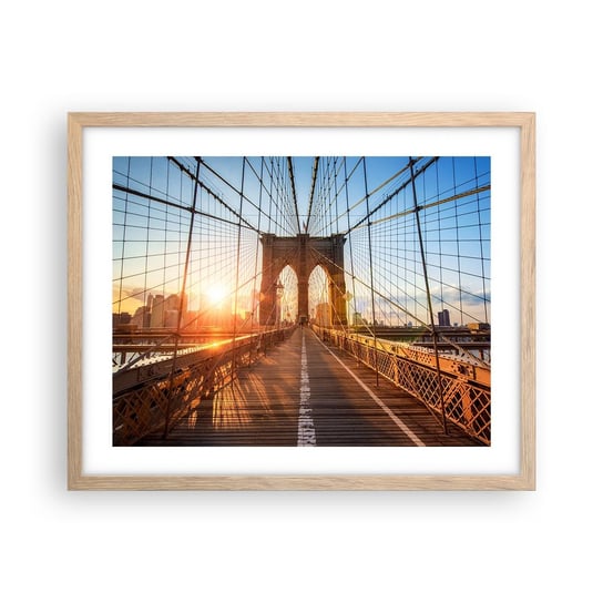 Obraz - Plakat - Na złotym moście - 50x40cm - Nowy Jork Most Brookliński Architektura - Foto Plakaty w ramie koloru jasny dąb do Salonu Sypialni ARTTOR ARTTOR