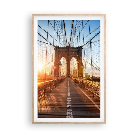 Obraz - Plakat - Na złotym moście - 61x91cm - Nowy Jork Most Brookliński Architektura - Foto Plakaty na ścianę w ramie jasny dąb - Plakat do Salonu Sypialni ARTTOR ARTTOR