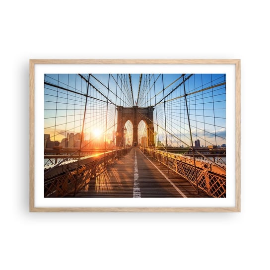 Obraz - Plakat - Na złotym moście - 70x50cm - Nowy Jork Most Brookliński Architektura - Nowoczesny modny obraz Plakat rama jasny dąb ARTTOR ARTTOR