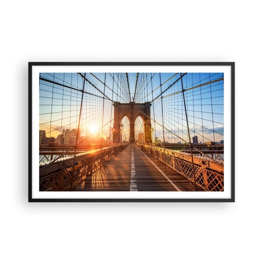 Obraz - Plakat - Na złotym moście - 91x61cm - Nowy Jork Most Brookliński Architektura - Foto Plakaty na ścianę w czarnej ramie - Plakat do Salonu Sypialni ARTTOR ARTTOR