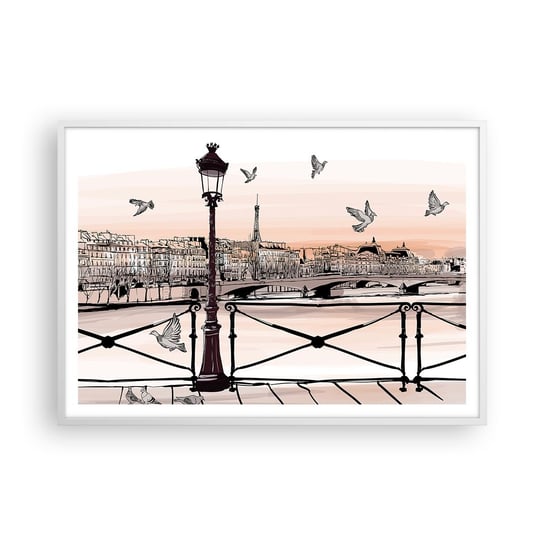 Obraz - Plakat - Nad dachami Paryża - 100x70cm - Architektura Miasto Paryż - Foto Plakaty w ramie koloru białego do Salonu Sypialni ARTTOR ARTTOR
