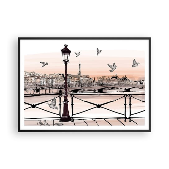 Obraz - Plakat - Nad dachami Paryża - 100x70cm - Architektura Miasto Paryż - Foto Plakaty w ramie koloru czarnego do Salonu Sypialni ARTTOR ARTTOR