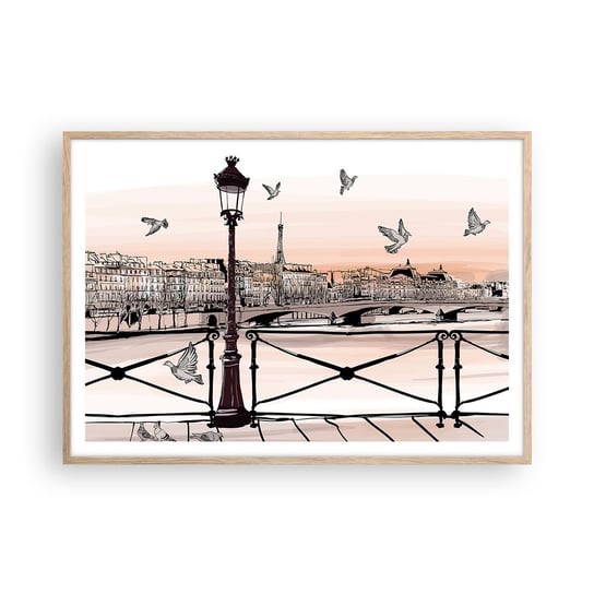 Obraz - Plakat - Nad dachami Paryża - 100x70cm - Architektura Miasto Paryż - Foto Plakaty w ramie koloru jasny dąb do Salonu Sypialni ARTTOR ARTTOR