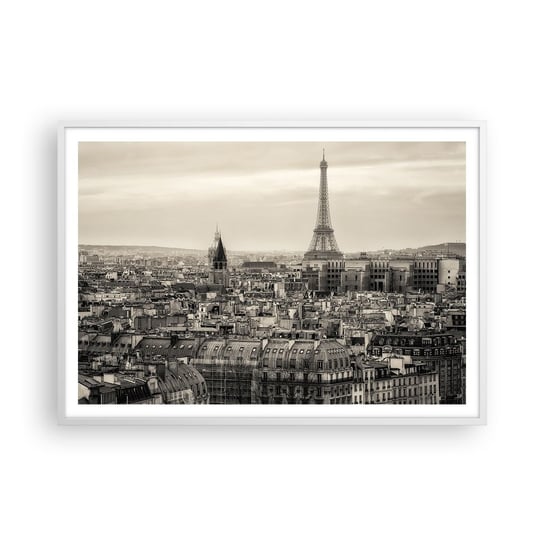 Obraz - Plakat - Nad dachami Paryża - 100x70cm - Miasto Paryż Architektura - Foto Plakaty w ramie koloru białego do Salonu Sypialni ARTTOR ARTTOR