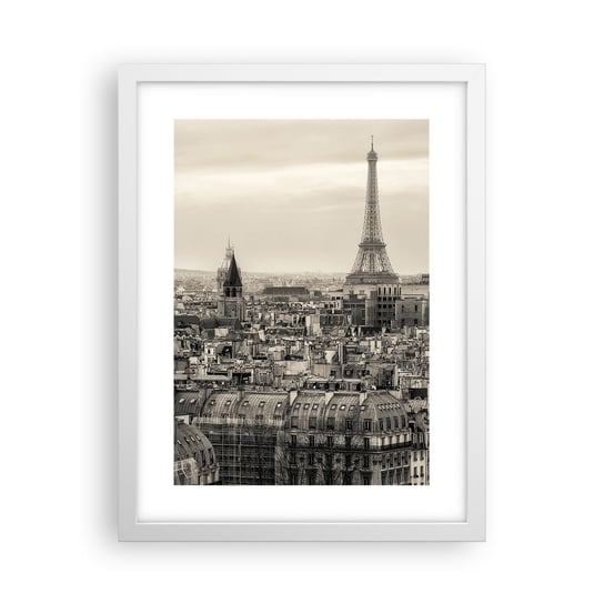 Obraz - Plakat - Nad dachami Paryża - 30x40cm - Miasto Paryż Architektura - Foto Plakaty na ścianę w ramie białej - Plakat do Salonu Sypialni ARTTOR ARTTOR