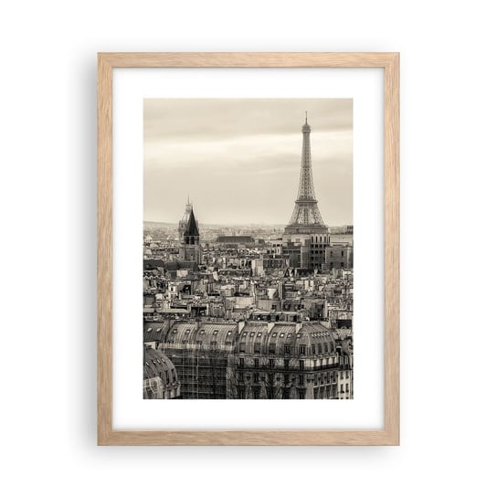 Obraz - Plakat - Nad dachami Paryża - 30x40cm - Miasto Paryż Architektura - Foto Plakaty na ścianę w ramie jasny dąb - Plakat do Salonu Sypialni ARTTOR ARTTOR