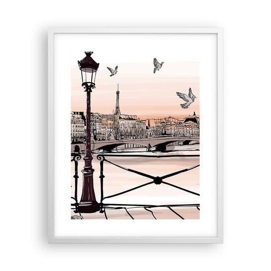 Obraz - Plakat - Nad dachami Paryża - 40x50cm - Architektura Miasto Paryż - Foto Plakaty w ramie koloru białego do Salonu Sypialni ARTTOR ARTTOR