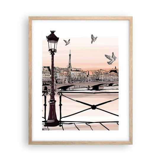 Obraz - Plakat - Nad dachami Paryża - 40x50cm - Architektura Miasto Paryż - Foto Plakaty w ramie koloru jasny dąb do Salonu Sypialni ARTTOR ARTTOR
