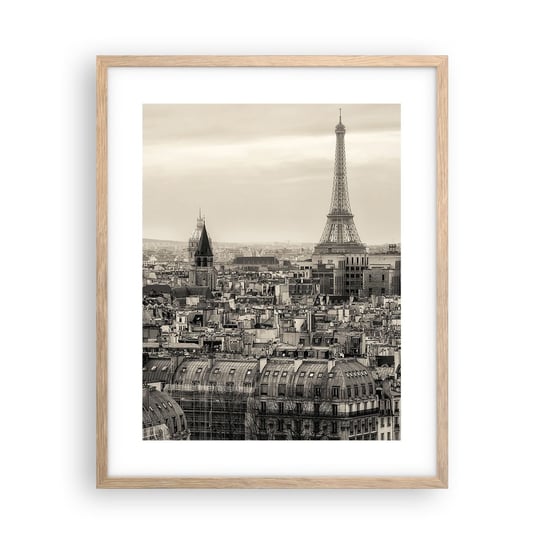 Obraz - Plakat - Nad dachami Paryża - 40x50cm - Miasto Paryż Architektura - Foto Plakaty w ramie koloru jasny dąb do Salonu Sypialni ARTTOR ARTTOR
