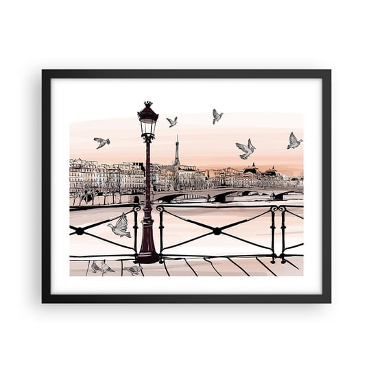 Obraz - Plakat - Nad dachami Paryża - 50x40cm - Architektura Miasto Paryż - Foto Plakaty w ramie koloru czarnego do Salonu Sypialni ARTTOR ARTTOR