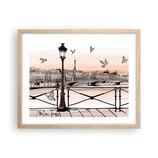 Obraz - Plakat - Nad dachami Paryża - 50x40cm - Architektura Miasto Paryż - Foto Plakaty w ramie koloru jasny dąb do Salonu Sypialni ARTTOR ARTTOR