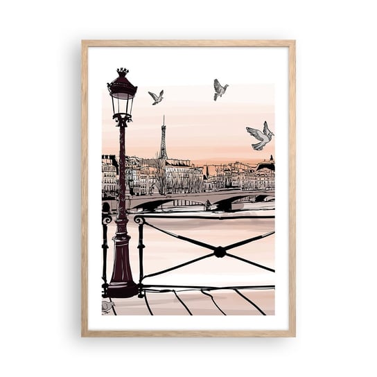 Obraz - Plakat - Nad dachami Paryża - 50x70cm - Architektura Miasto Paryż - Nowoczesny modny obraz Plakat rama jasny dąb ARTTOR ARTTOR