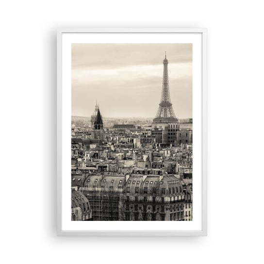Obraz - Plakat - Nad dachami Paryża - 50x70cm - Miasto Paryż Architektura - Nowoczesny modny obraz Plakat rama biała ARTTOR ARTTOR